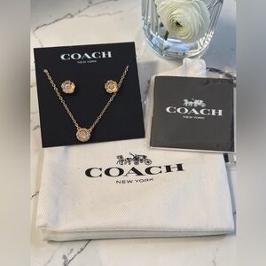 COACH Rose Gold Tea Rose Crystal Necklace & Earring Set NWT